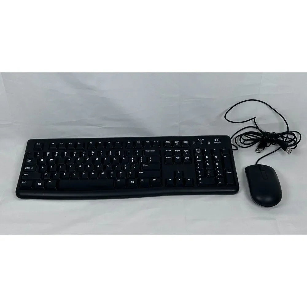 Logitech K120 Full-Size Wired Keyboard for PC with Wired Dell Mouse Black